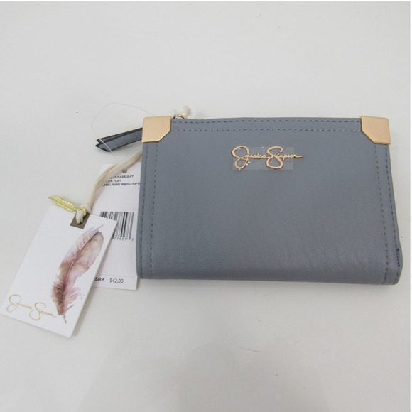 NWT Jessica Simpson Frankie SM Middle Flap Wallet Gray Gold Flint NEW - Picture 1 of 7